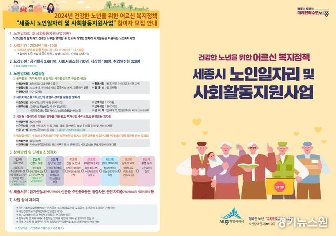 세종시, 내년도 노인일자리 사업 참여자 4,029명 모집