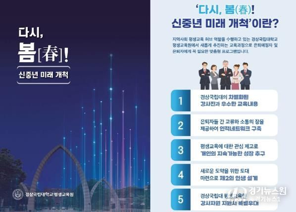 경상국립대학교 평생교육원의 신중년 미래 개척 프로그램 안내 전단 표지.