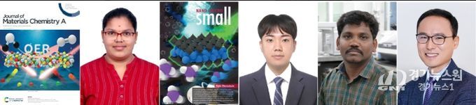 표지논문, 박사과정 샤라냐 칸난 안바라수 씨, 표지논문, 박사과정 정시언 씨, 라자 아루무감 센틸 박사, 최명룡 교수(왼쪽부터)