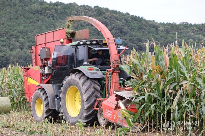 보은군, 최신식 조사료 장비 도입으로 생산성과 효율성 대폭 향상-최재형 군수가 직접 장비 시연하는 모습