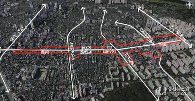 길동·굽은다리·명일역 3개 역세권 지구단위계획 위치도