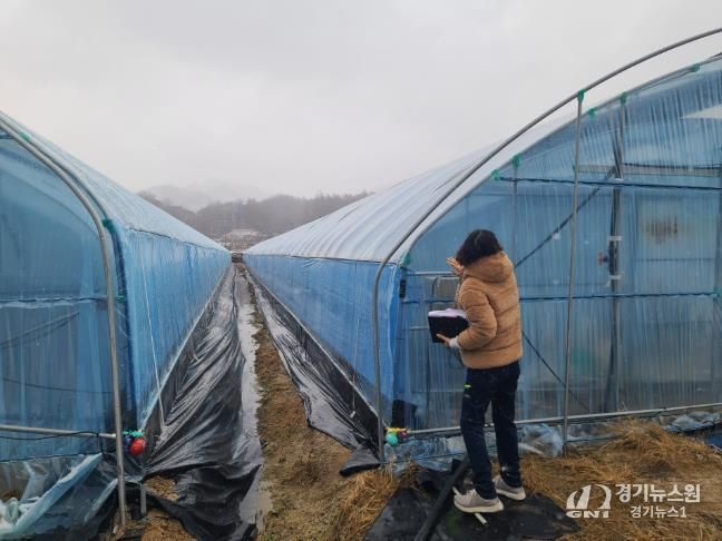 금산군농업기술센터 관계자가 겨울철 농업 시설을 점검하고 있다.