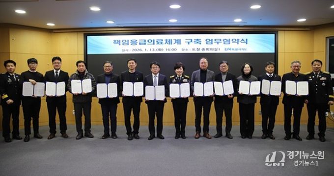 왼쪽부터 119종합상황실장 시주형, 예수병원 응급의료센터장 박홍인, 동군산병원 진료부장 김정태, 전주병원장 태형진, 군산의료원장 조준필, 원광대학교병원 행정처장 최재창, 전북대학교병원장 양종철, 전북소방본부장 이오숙, 복지여성보건국장 방상윤, 대자인병원 의무부원장 박철웅, 정읍아산병원장 김잔디, 남원의료원장 오진규, 익산병원장 윤권하, 119대응과장 김승현