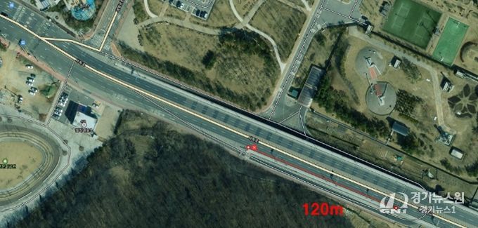 충훈대교 접속도로 우측 보강토옹벽 구간(일직동 546번지 일원) 위치도.