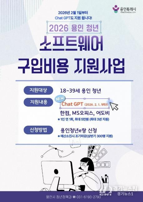 용인특례시 청년 소프트웨어 구입비용 지원사업 포스터