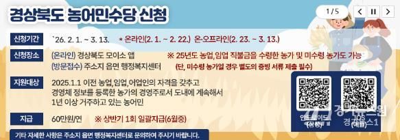 성주군, 2026년 농어민수당 신청접수 시작