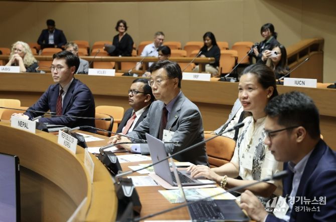 신상진 성남시장이 2026년 3월 16일 태국 방콕 유엔컨퍼런스센터에서 열린 유엔지역개발센터(UNCRD) 지속가능교통(EST) 아시아지역 회의 개회식에 참석하고 있다